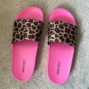 Nine West pink leopard slides. Size 7